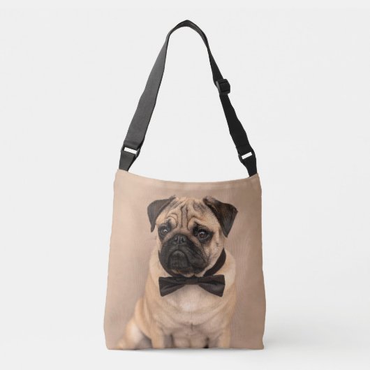 Fawn Pug Dog met Bow Stropdas Crossbody Tas (Voorkant)