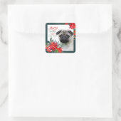 Fawn Pug Dog Poinsettia Bouquet Kerstmis Vierkante Sticker (Tas)