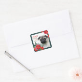 Fawn Pug Dog Poinsettia Bouquet Kerstmis Vierkante Sticker (Envelop)