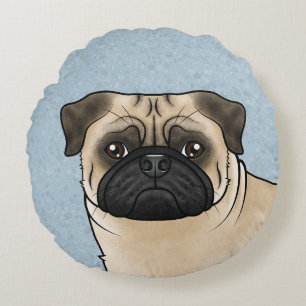 Fawn Pug Dog Schattige Cartoon Dog Head Close-Up B Rond Kussen