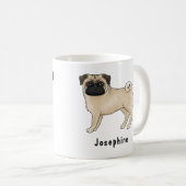 Fawn Pug Dog Schattige Cartoon Dog Mops met naam Koffiemok (Voorkant rechts)