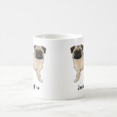 Fawn Pug Dog Schattige Cartoon Dog Mops met naam Koffiemok (Center)
