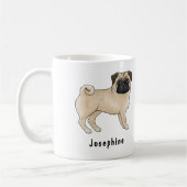 Fawn Pug Dog Schattige Cartoon Dog Mops met naam Koffiemok (Links)