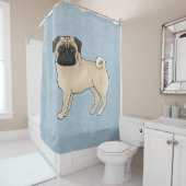 Fawn Pug Dog Schattige Cartoon Mops Illustratie Bl Douchegordijn (In situ)