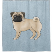 Fawn Pug Dog Schattige Cartoon Mops Illustratie Bl Douchegordijn (Voorkant)