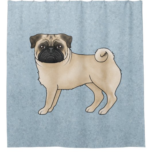 Fawn Pug Dog Schattige Cartoon Mops Illustratie Bl Douchegordijn (Voorkant)