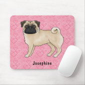 Fawn Pug Dog Schattige Mops en roze harten met naa Muismat (Met muis)
