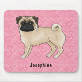 Fawn Pug Dog Schattige Mops en roze harten met naa Muismat (Voorkant)