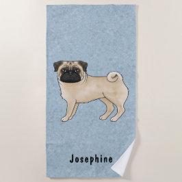 Fawn Pug Dog Schattige Mops Hondenras Design Blauw Strandlaken
