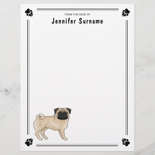 Fawn Pug Dog Schattige Mops Hondenras Design Briefhoofd (Voorkant)