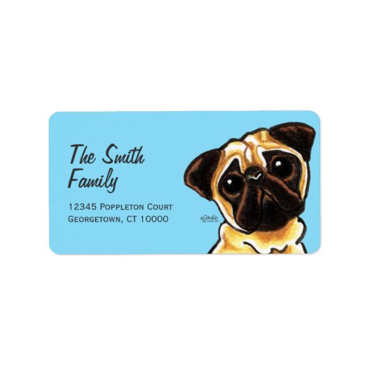 Fawn Pug Face Large Custom Color Etiket (Voorkant)