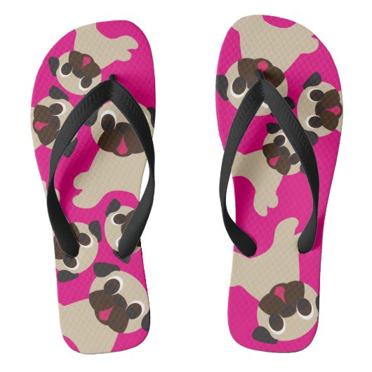 Fawn Pug Grumble Hot Pink Flip Flop (Voetbed)