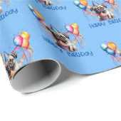 Fawn Pug Happy Birthday Cupcake en ballonnen Cadeaupapier (Rol Hoek)