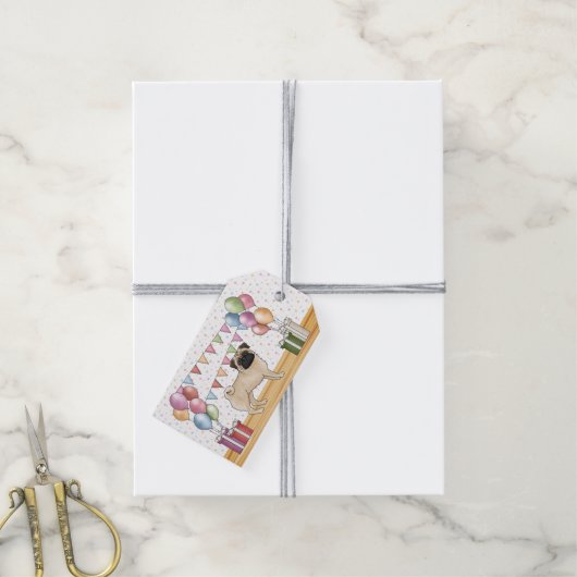 Fawn Pug Hond Kleurrijke Pastel Gelukkige Verjaard Cadeaulabel (Met Touw)