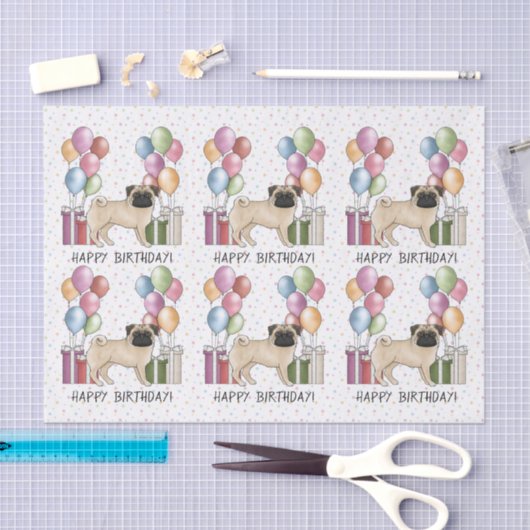 Fawn Pug Hond Kleurrijke Pastel Gelukkige Verjaard Tissuepapier (Craft)