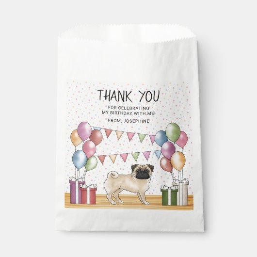 Fawn Pug Hond Kleurrijke Pastel Verjaardag Dank u Bedankzakje (Voorkant)