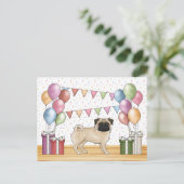Fawn Pug Hond Kleurrijke Pastel Verjaardagsballonn Briefkaart (Staand voorkant)
