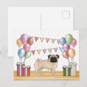 Fawn Pug Hond Kleurrijke Pastel Verjaardagsballonn Briefkaart (Voorkant / Achterkant)