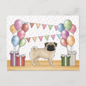 Fawn Pug Hond Kleurrijke Pastel Verjaardagsballonn Briefkaart (Voorkant)