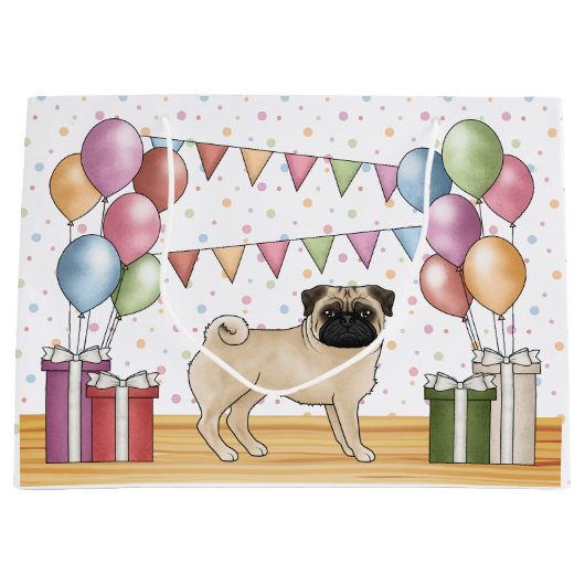 Fawn Pug Hond Kleurrijke Pastel Verjaardagsballonn Groot Cadeauzakje (Voorkant)