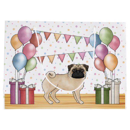 Fawn Pug Hond Kleurrijke Pastel Verjaardagsballonn Groot Cadeauzakje (Achterkant)