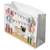 Fawn Pug Hond Kleurrijke Pastel Verjaardagsballonn Groot Cadeauzakje (Achterkant Gekanteld)