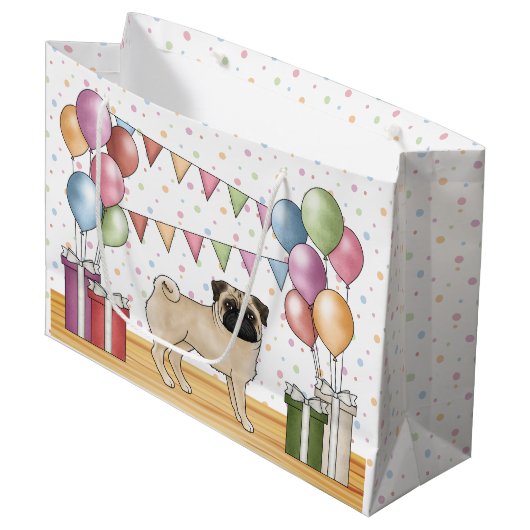 Fawn Pug Hond Kleurrijke Pastel Verjaardagsballonn Groot Cadeauzakje (Voorkant Gekanteld)