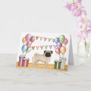 Fawn Pug Hond Kleurrijke Pastels Gelukkig Verjaard Kaart