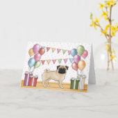 Fawn Pug Hond Kleurrijke Pastels Gelukkige Verjaar Kaart (Gele Bloem)