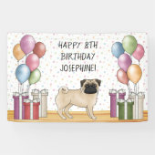 Fawn Pug Hond Kleurrijke Pastels Gelukkige Verjaar Spandoek (Horizontaal)