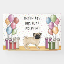 Fawn Pug Hond Kleurrijke Pastels Gelukkige Verjaar Spandoek