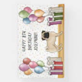 Fawn Pug Hond Kleurrijke Pastels Gelukkige Verjaar Spandoek (Verticaal)