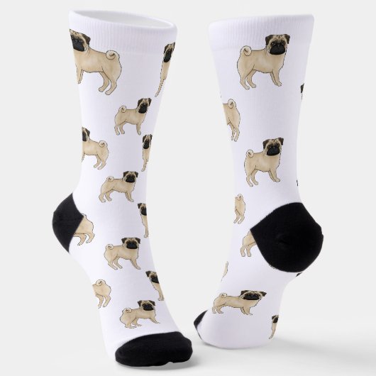 Fawn Pug Hondenras Mops Design Cartoon Dog Pattern Sokken (Gebogen)