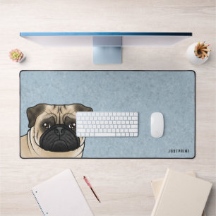 Fawn Pug hoofd cartoon hond met aangepaste naam bl Bureaumat