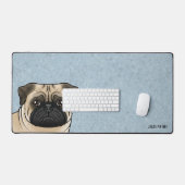 Fawn Pug hoofd cartoon hond met aangepaste naam bl Bureaumat (Keyboard & Muis)