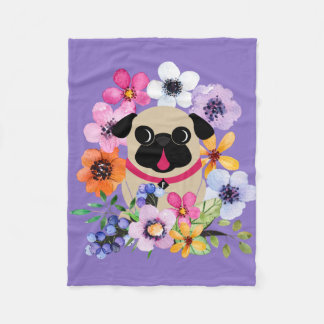 Fawn Pug in Spring Flowers Fleece Deken