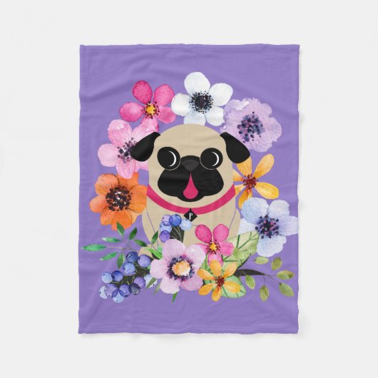 Fawn Pug in Spring Flowers Fleece Deken (Voorkant)