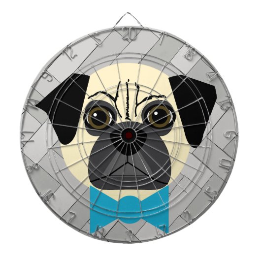 Fawn Pug met Bowtie, visgraat grijs Dartbord (Voorkant)