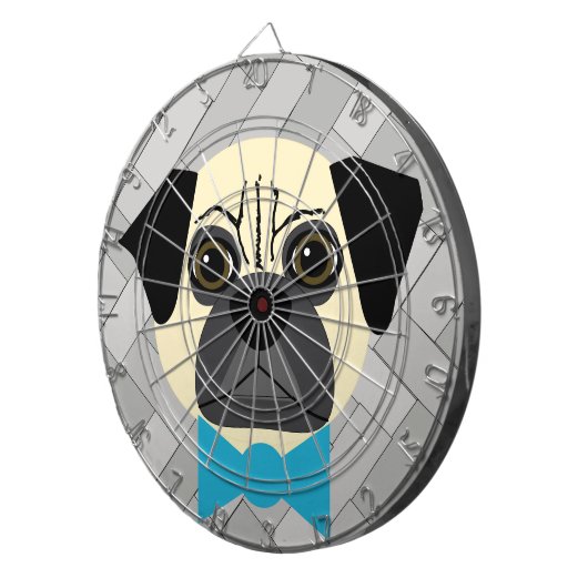 Fawn Pug met Bowtie, visgraat grijs Dartbord (Voorkant Rechts)