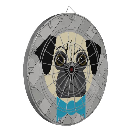 Fawn Pug met Bowtie, visgraat grijs Dartbord (Voorkant Links)