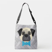 Fawn Pug met strik, visgraat grijs Crossbody Tas (Achterkant)