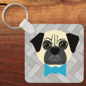 Fawn Pug met strik, visgraat grijs Sleutelhanger (Voorkant)
