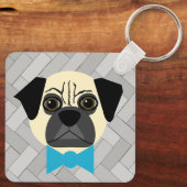 Fawn Pug met strik, visgraat grijs Sleutelhanger (Achterkant)