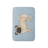 Fawn Pug Mops Breed Dog Cartoon Illustratie Blauw Badmat (Voorkant Verticaal)