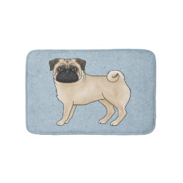 Fawn Pug Mops Breed Dog Cartoon Illustratie Blauw Badmat