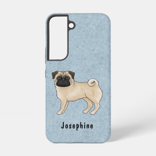 Fawn Pug Mops Breed Dog Cartoon Illustratie Blauw Samsung Galaxy Hoesje (Achterkant)
