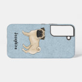 Fawn Pug Mops Breed Dog Cartoon Illustratie Blauw Samsung Galaxy Hoesje (Achterkant horizontaal)