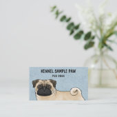 Fawn Pug Mops Cartoon Hond Kennel Pug Breeder Visitekaartje (Staand voorkant)