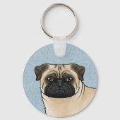 Fawn Pug Mops Hondengezicht close-up en aangepaste Sleutelhanger (Voorkant)