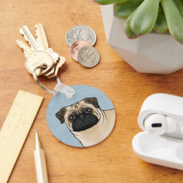 Fawn Pug Mops Hondengezicht close-up en aangepaste Sleutelhanger